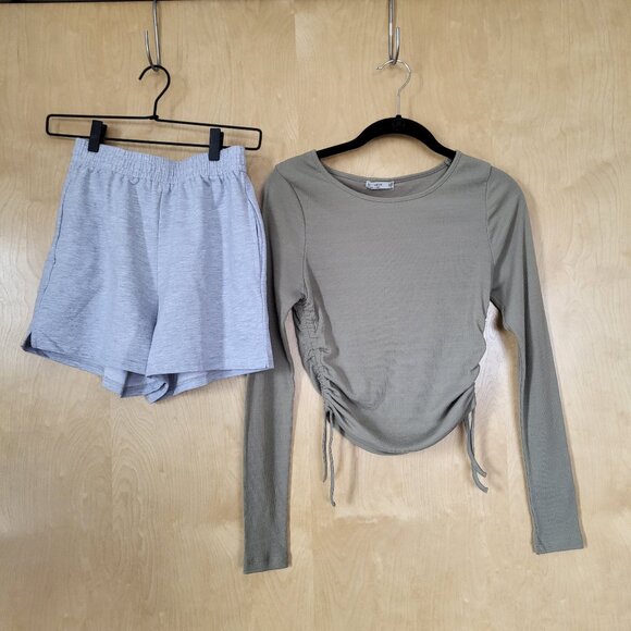 Automet Pants - Lounging Bundle 2 Pieces:  Gray Sweat Shorts and Sage Green Top Size Small